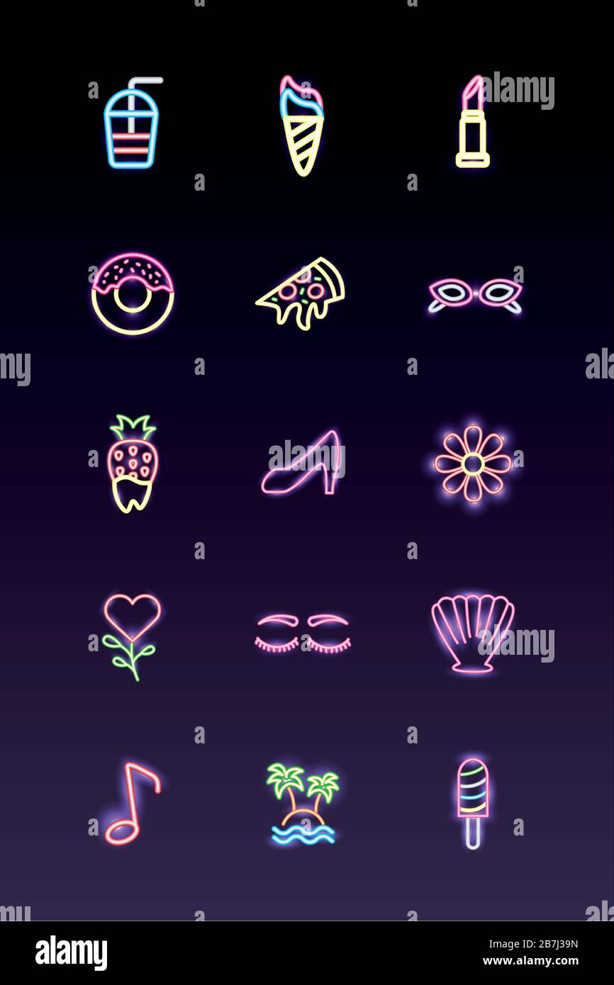 bundle of neon lights set icons Stock Vector Image & Art - Alamy