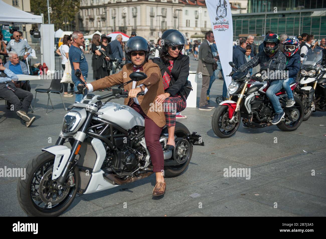 Turin, Italy, sep 29th 2019, Elegance and style of the bikers of the Distinguished gentlemen's ride in Turin Stock Photo