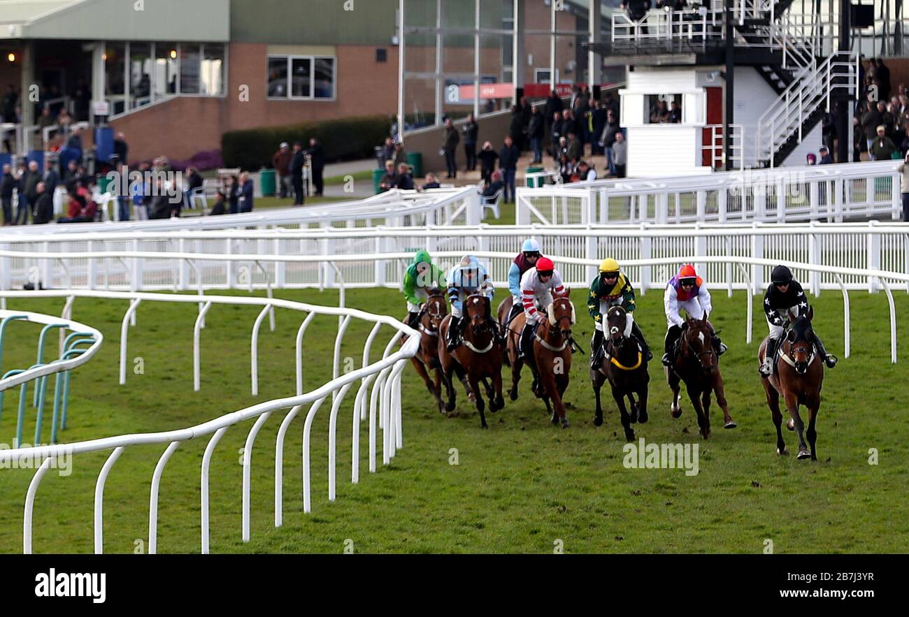 A general view of the hereford-racecourse.co.uk Handicap Hurdle at Hereford Racecourse. Stock Photo