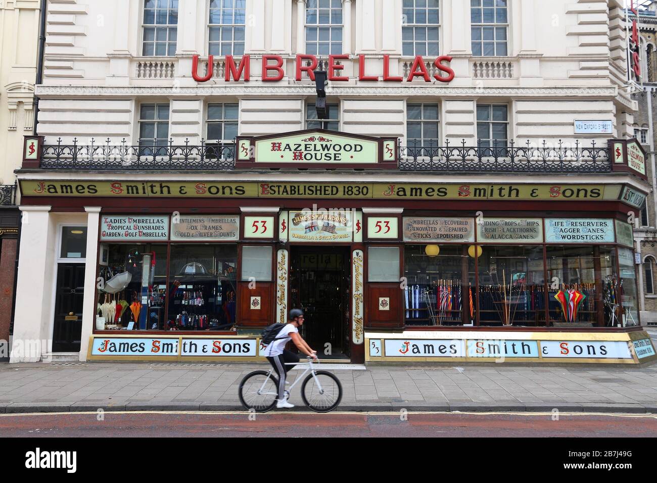 LONDON, UK JULY 9, 2016 James Smith and Sons umbrella store in