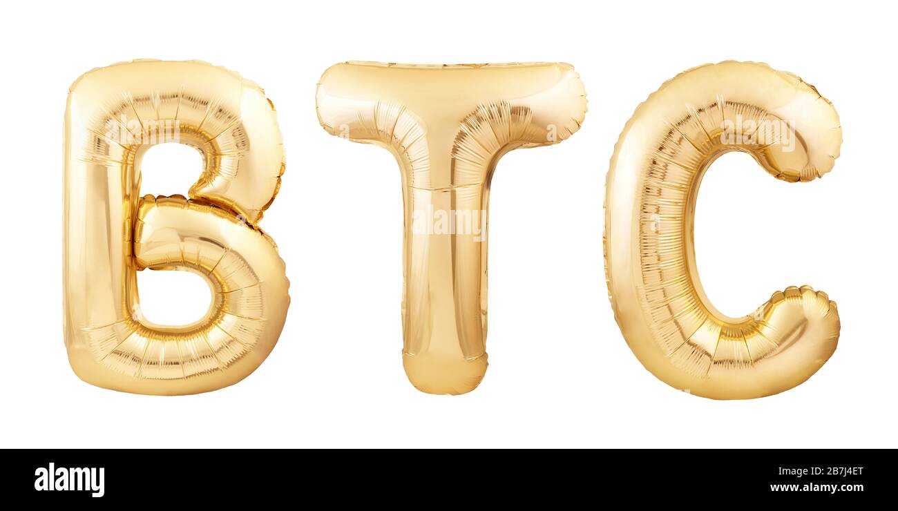 BTC abbreviation for Bitcoin made of inflatable balloons isolated on white  background Stock Photo - Alamy