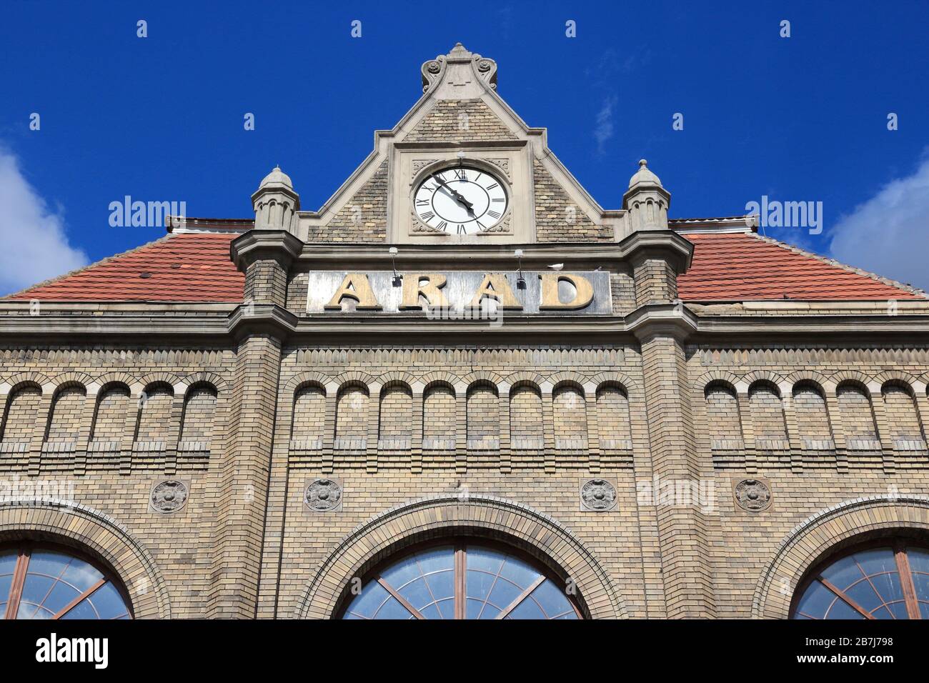 Arad city in Romania. Train station building. Stock Photo