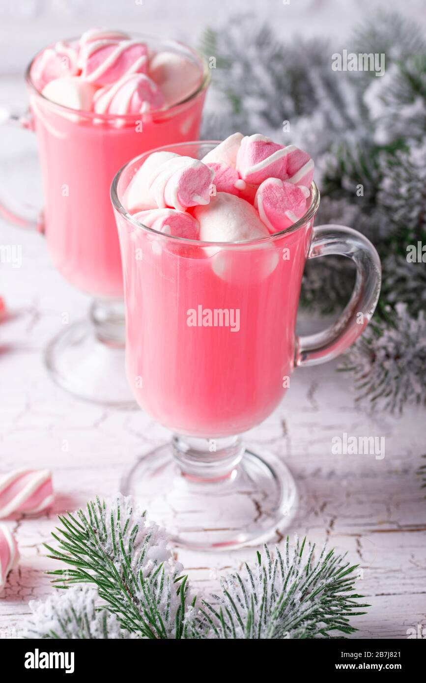Ruby hot chocolate or pink cocoa Stock Photo