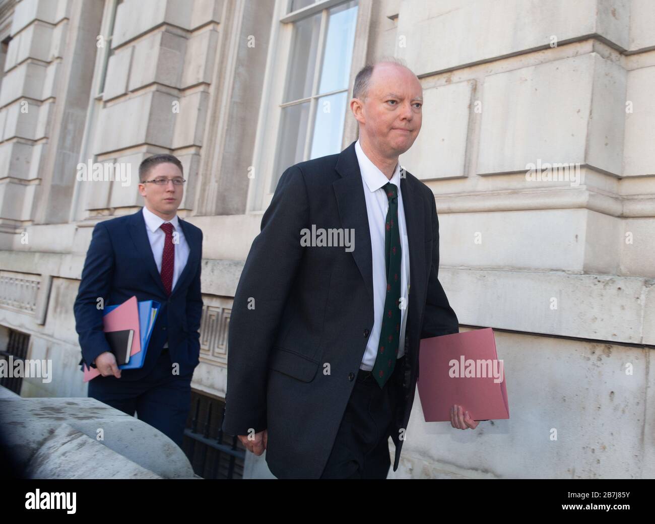 Professor Chris Whitty, Chief Medical Officer and Advisor to the Government, arrives at the Cabinet Office for a COBRA meeting to  discuss Coronavirus. Stock Photo