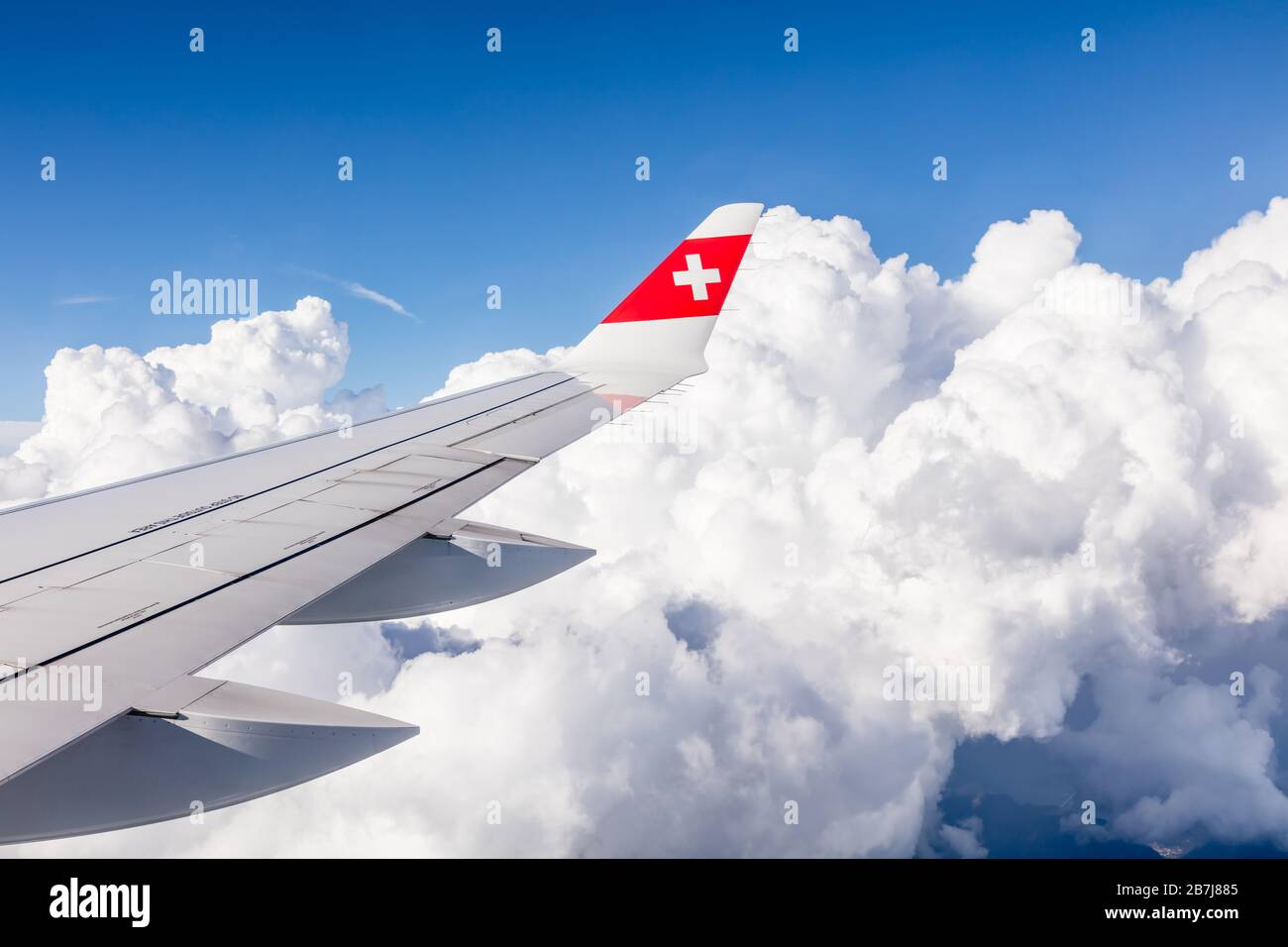 Swiss airline wing in the sky Stock Photo