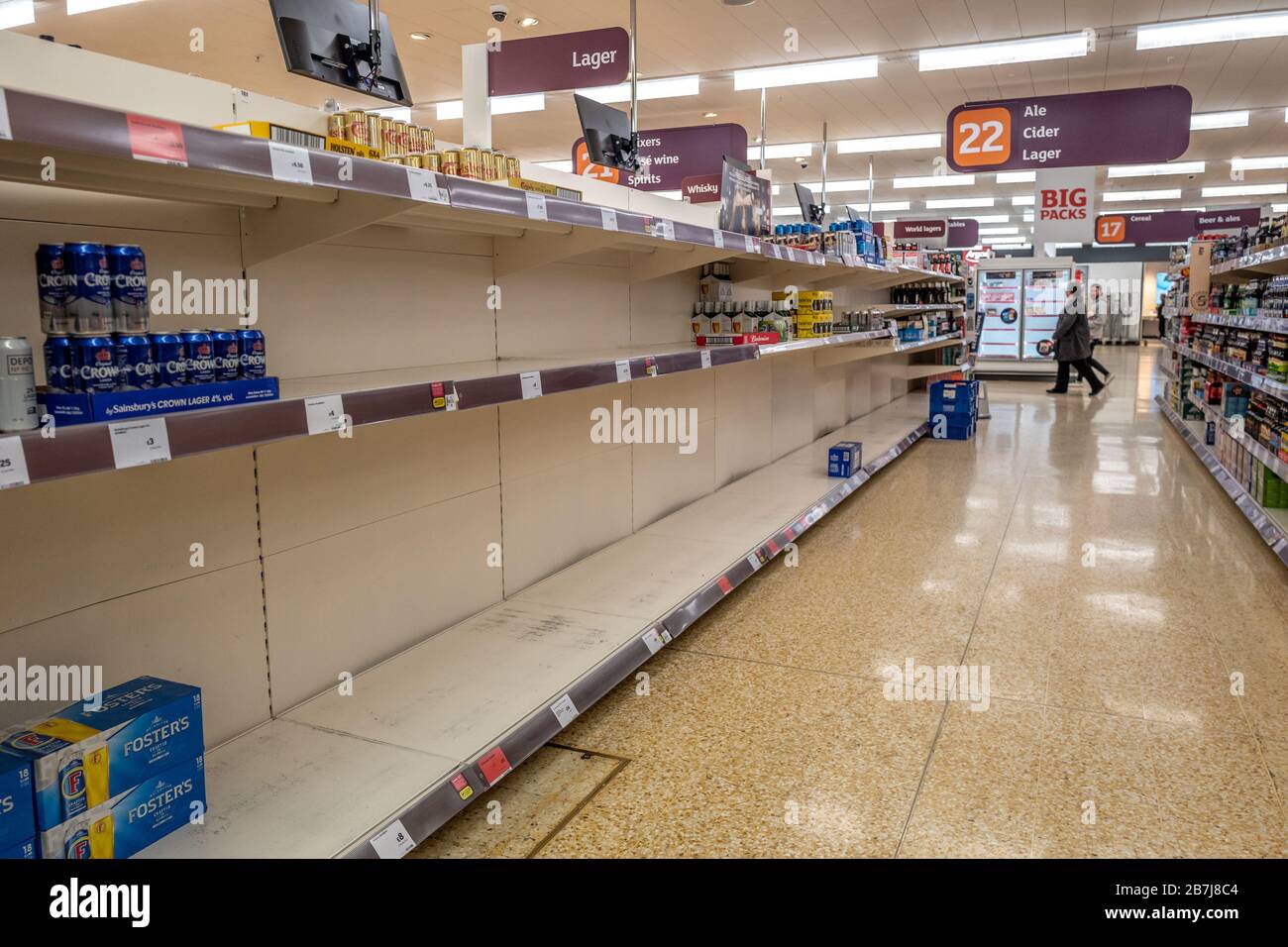 Brighton, Sussex, UK. 16th March 2020. Empty shelves at Sainsbury in