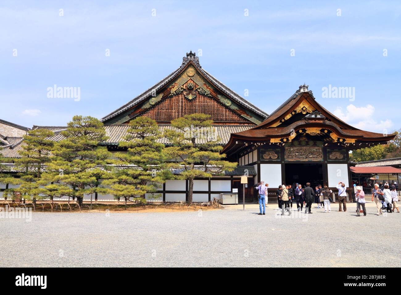 KYOTO, JAPAN - APRIL 19, 2012: Tourists visit Nijo Castle in Kyoto, Japan. Old Kyoto is a UNESCO World Heritage site and was visited by almost 1 milli Stock Photo