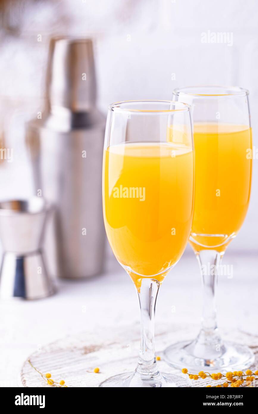 Mimosa cocktail with orange juice Stock Photo Alamy