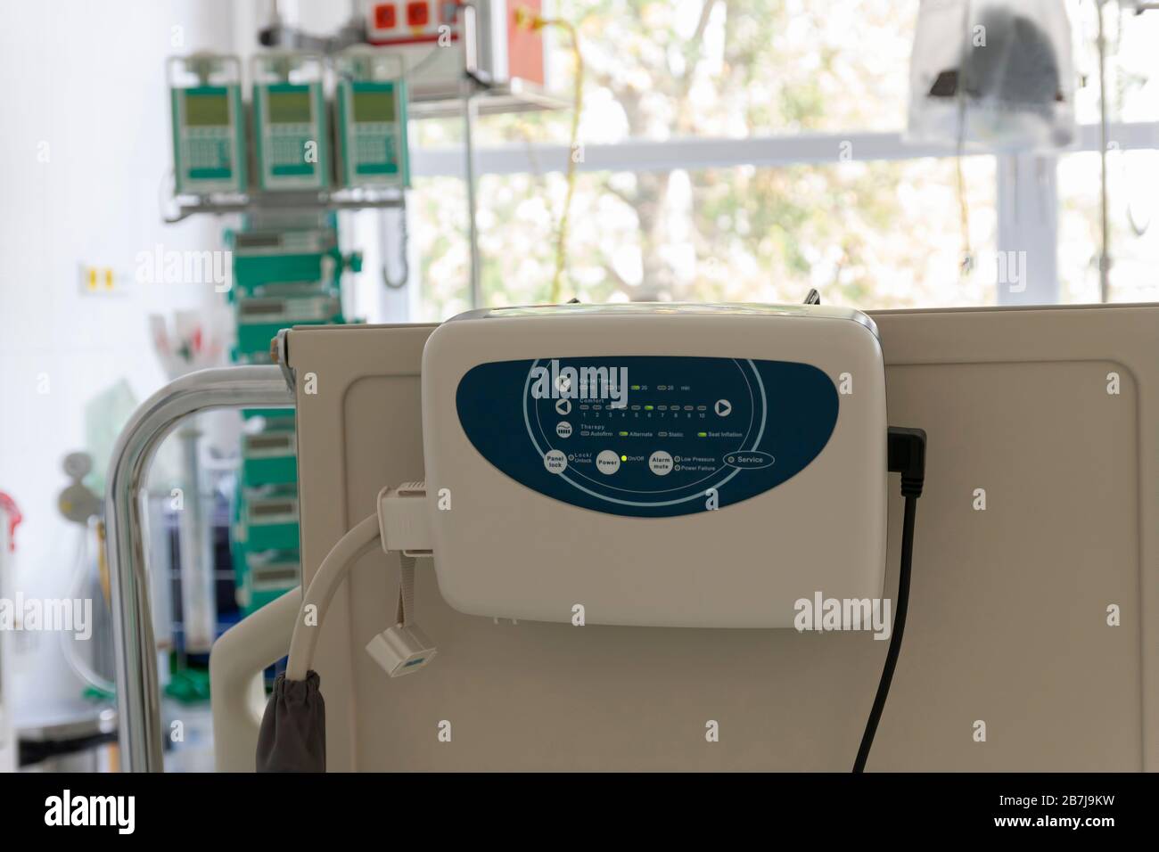 Compressor of anti decubitus mattress on bed in intensive care unit in ...