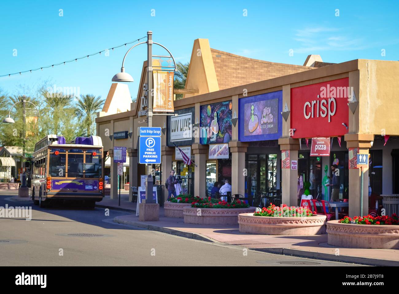 The 5th Avenue Plaza destination full of shopping and restaurants for  tourists along with the nearby Old Town Trolleycomple in Old Town Scottsdale,  AZ Stock Photo - Alamy