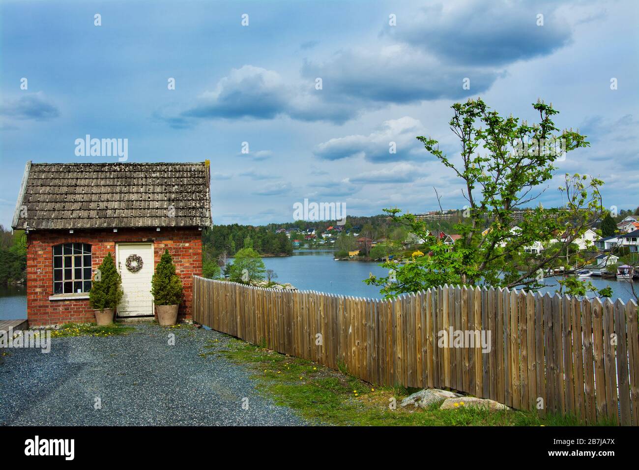 house and lake in Moss, Norway Stock Photo Alamy