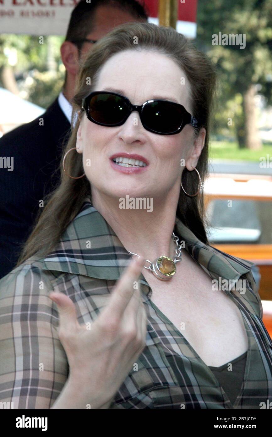 Venice, 07/09/2006. 63rd Venice Film Festival. Actress Meryl Streep arrives at the Hotel Excelsior in Venice Lido. Stock Photo
