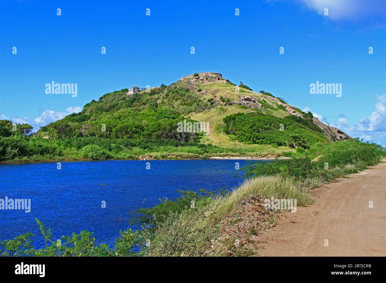 Salt Pond and Old Fort Barrington in St. John’s Antigua Stock Photo