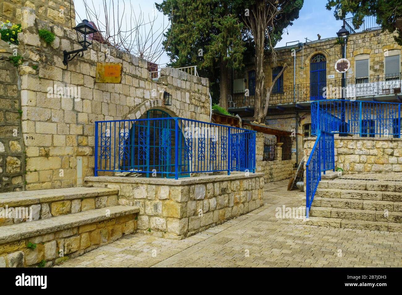 Safed, Israel - March 10, 2020: View of an alley in the Artists Quarter of the old city of Safed (Tzfat), Israel Stock Photo