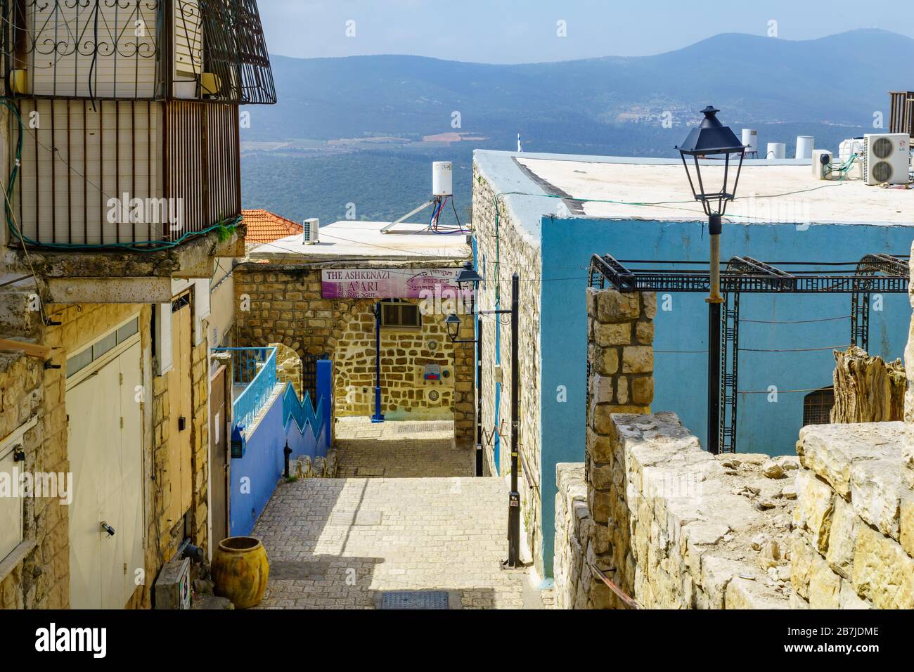 Safed, Israel - March 10, 2020: View of an alley in the Jewish Quarter of the old city of Safed (Tzfat), Israel Stock Photo