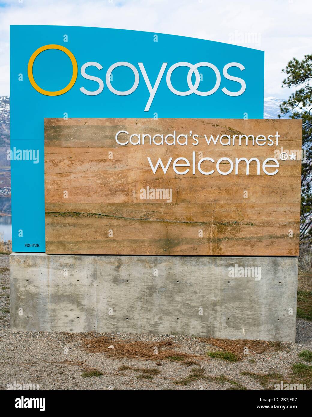 to Osoyoos sign, Osoyoos, British Columbia, Canada Stock Photo