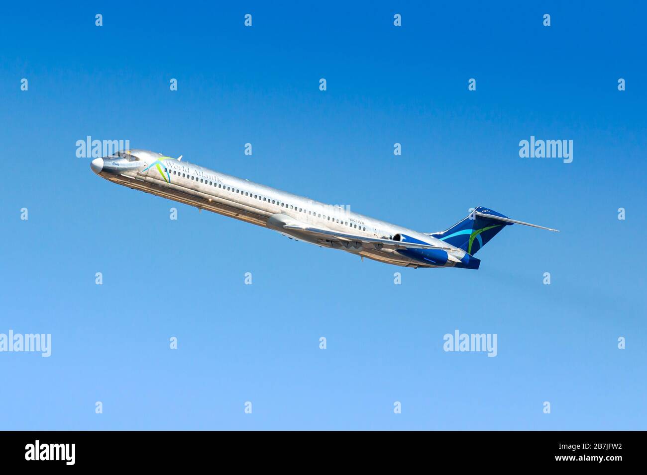 New York, USA - March 1, 2020: World Atlantic Airlines McDonnell Douglas MD-83 airplane at New York John F. Kennedy airport (JFK) in the USA. McDonnel Stock Photo