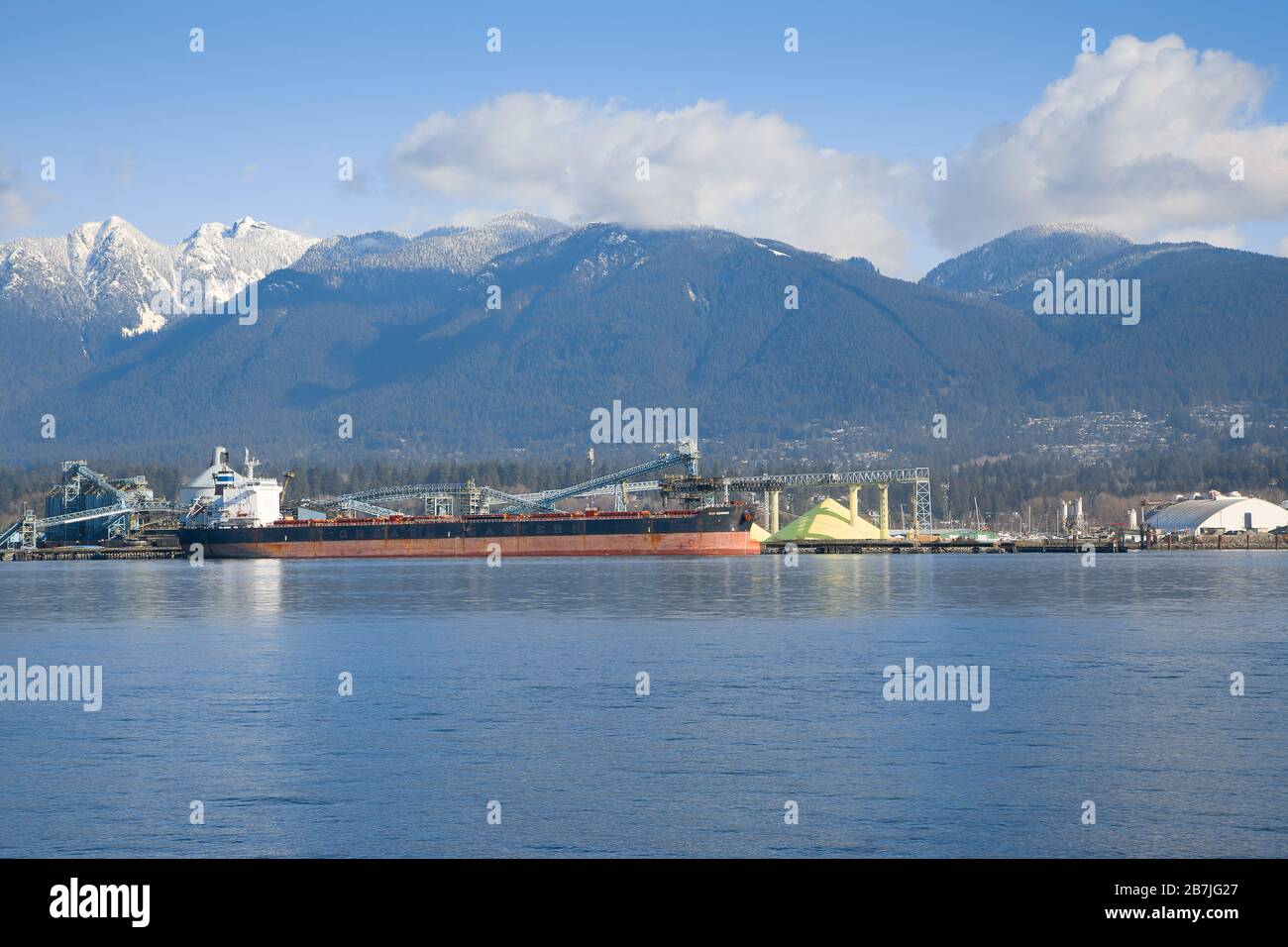 A cargo ship docked in Vancouver Stock Photo