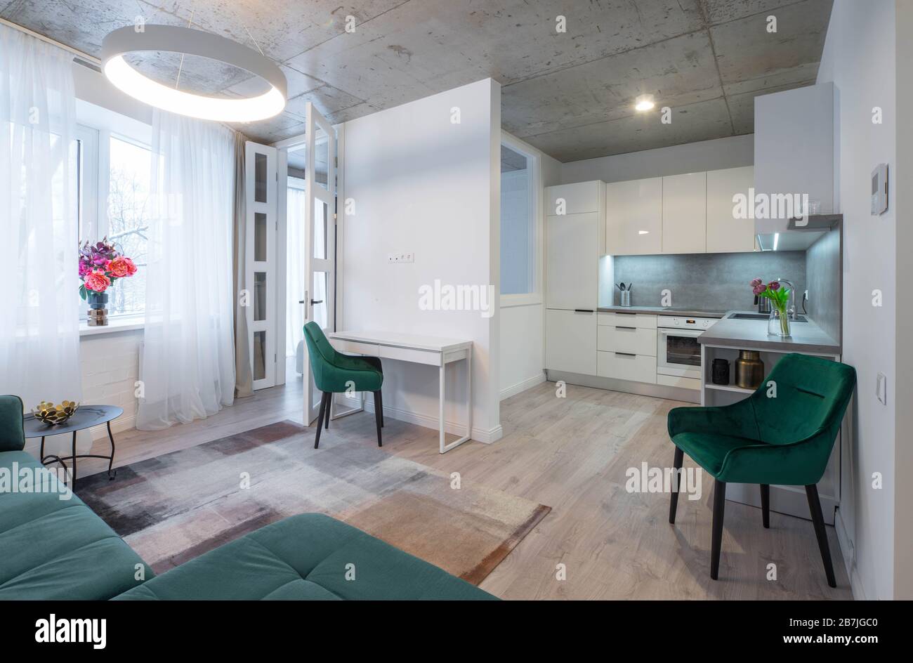 Modern luxury interior of studio apartment. Contemporary kitchen and living  room. Private house Stock Photo - Alamy