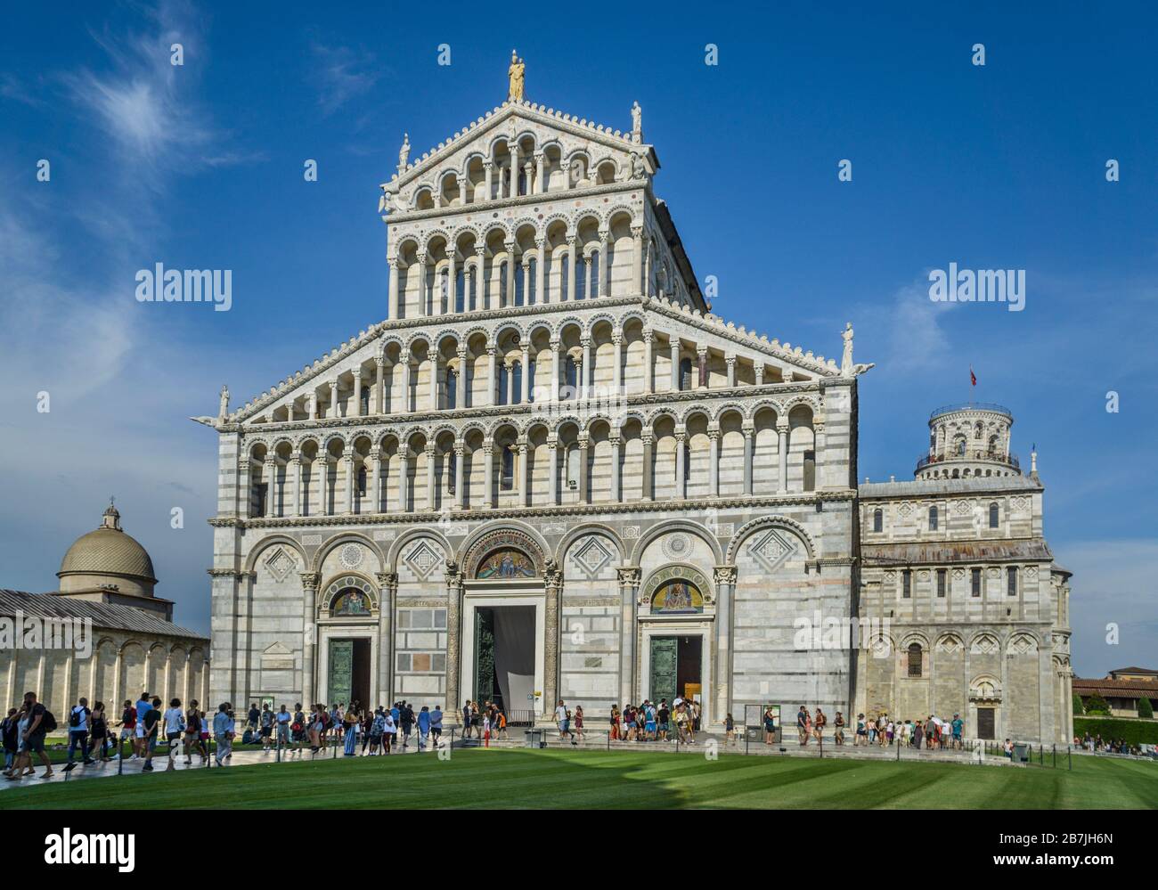 Pisa Cathedral, Duomo di Pisa, a medieval Roman Catholic cathedral dedicated to the Assumption of the Virgin Mary, in the Piazza dei Miracoli with the Stock Photo