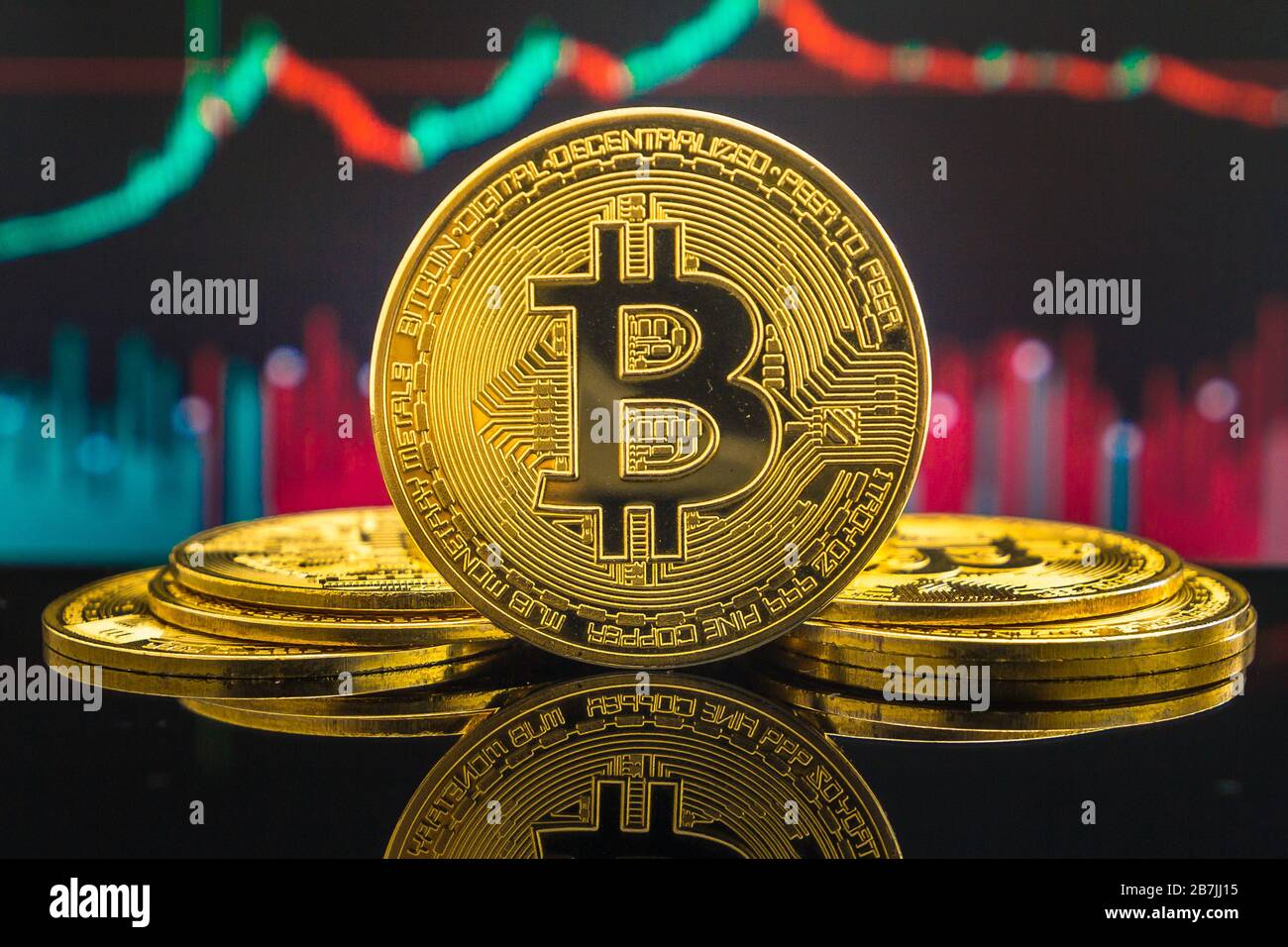 Bitcoin Cryptocurrency Gold Coin Trading On The Cryptocurrency Exchange Trends In Bitcoin Exchange Rates Rise And Fall Charts Of Bitcoin Stock Photo Alamy