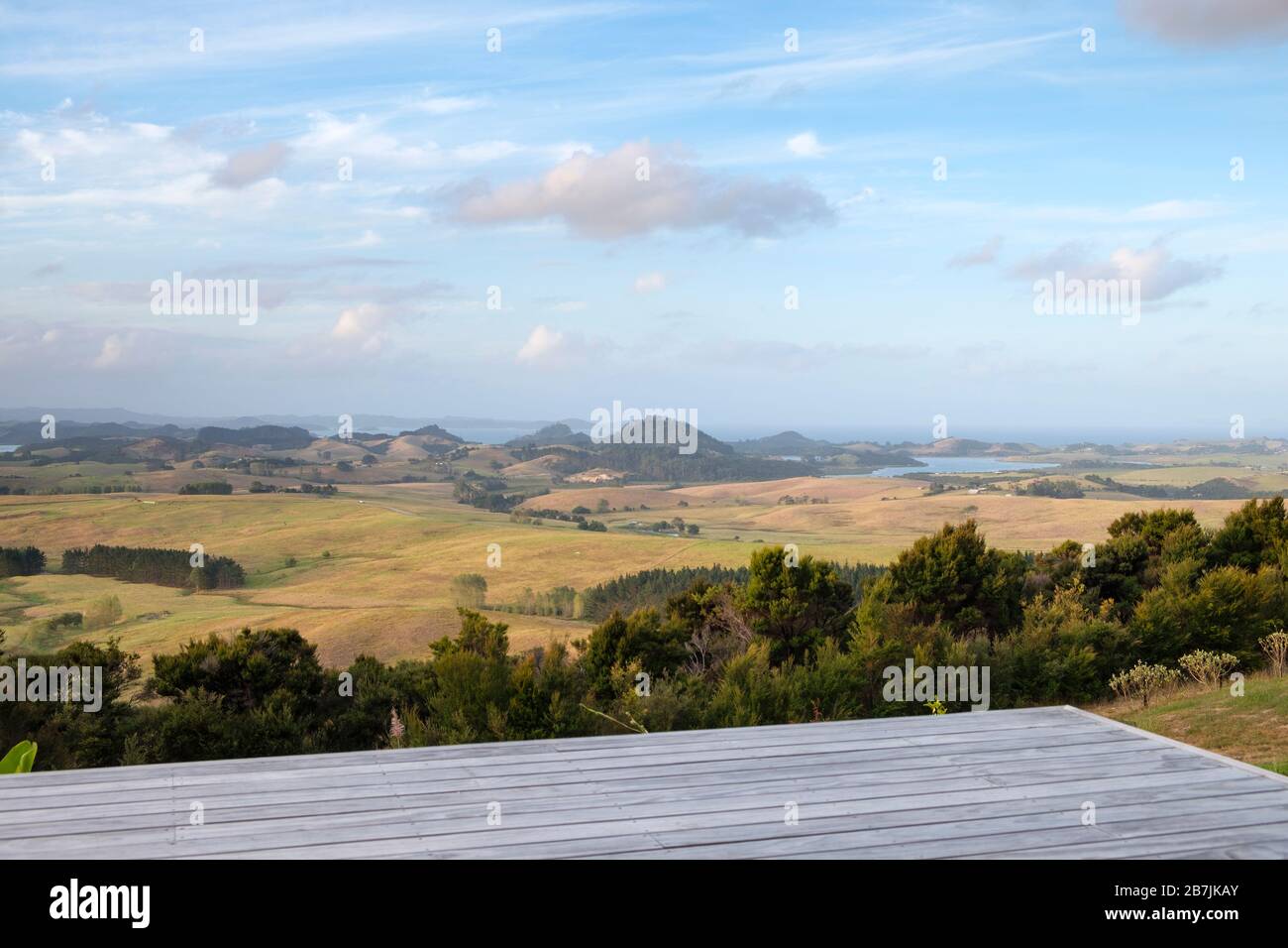 View from House Deck over landscape, Parua Bay near Whangarei, North Island, New Zealand Stock Photo