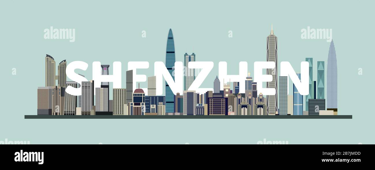 Shenzhen cityscape colorful poster. Vector detailed illustration Stock Vector
