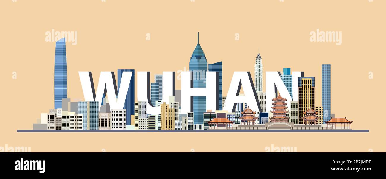 Wuhan cityscape colorful poster. Vector detailed illustration Stock Vector