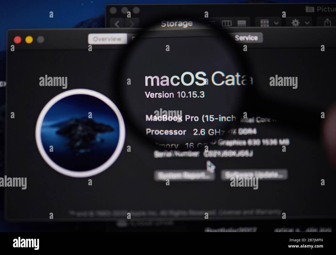 New-York , USA - March 13, 2020: MacOs catalina version on laptop screen close up view Stock Photo