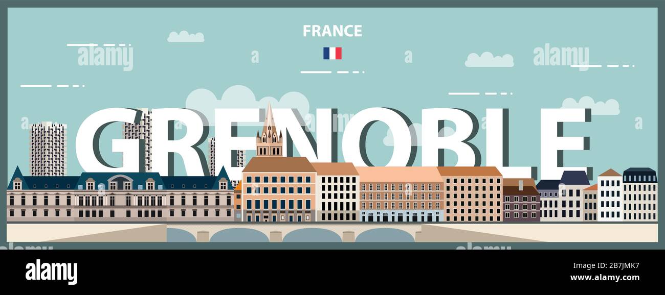 Grenoble cityscape colorful poster. Vector illustration Stock Vector