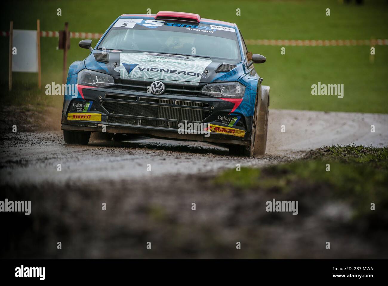 Quentin GIORDANO from France and his co-driver Kevin PARENT compete in  their Volkswagen Polo WRC car, finsh 3rd of Le Touquet Rally, first round  of the French Rally Championship Stock Photo -
