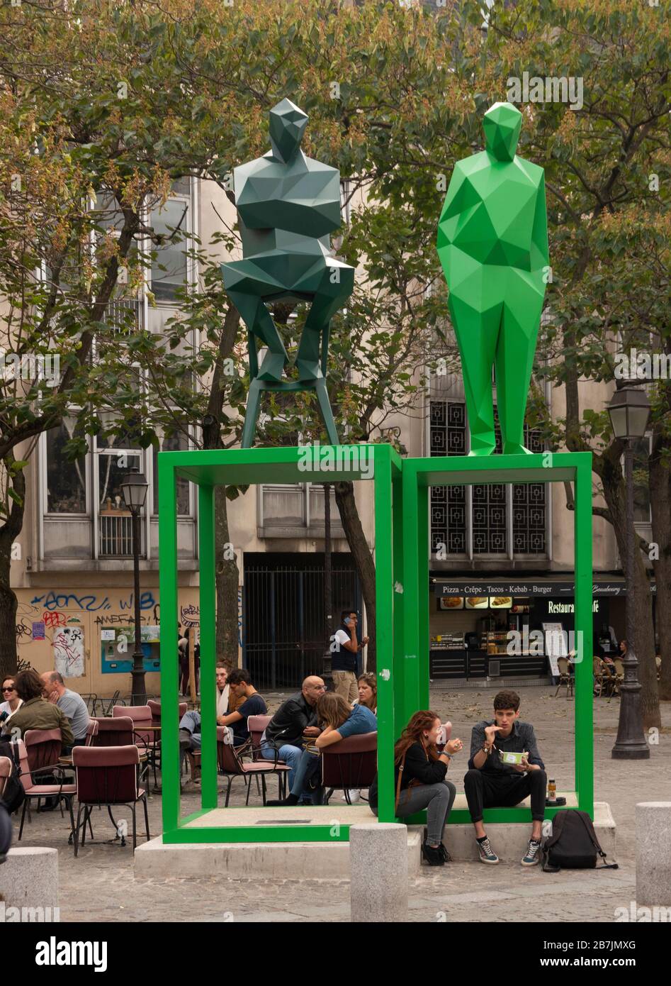 Sculptures of Richard Rogers and Renzo Piano by Xavier Veilhan Paris France Stock Photo