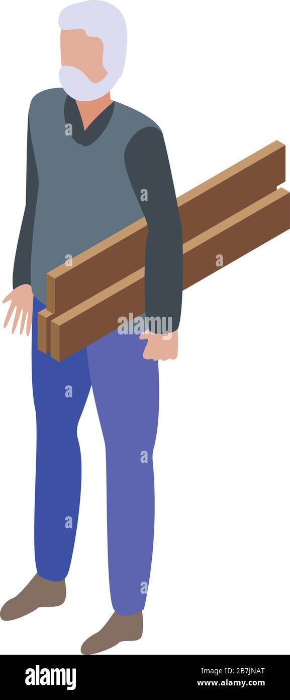Senior man carpenter icon, isometric style Stock Vector
