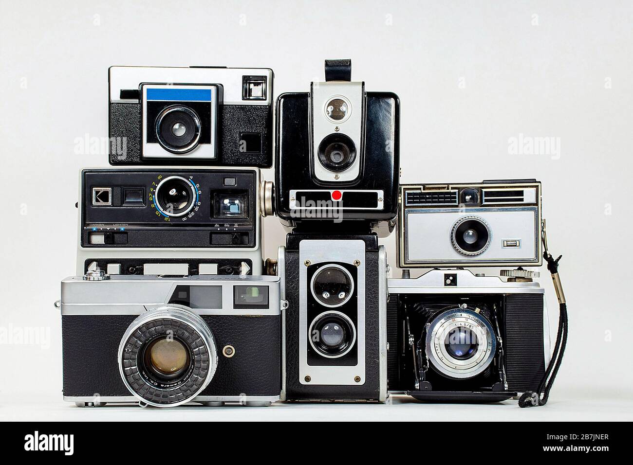 collection of retro cameras on isolated background Stock Photo Alamy