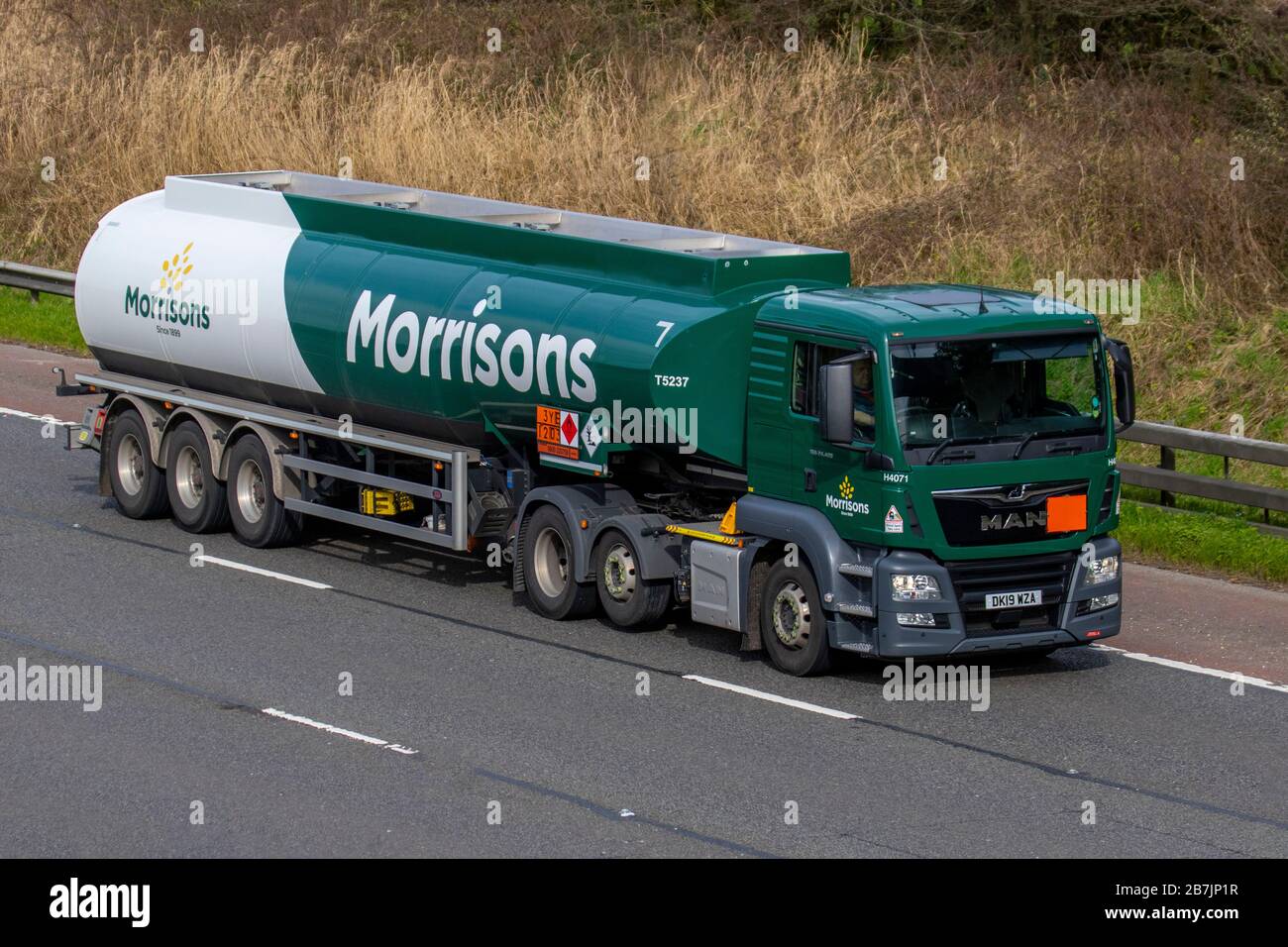 Morrisons green white supermarket petrol tanker, tanker truck, gas