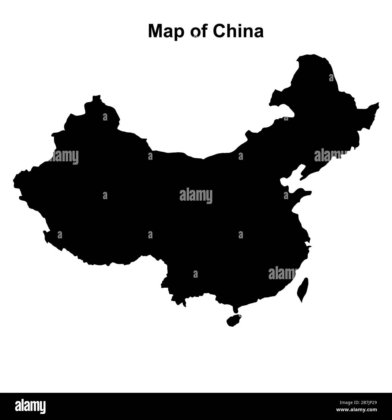 Map of China with regions and cities. White and black graphic