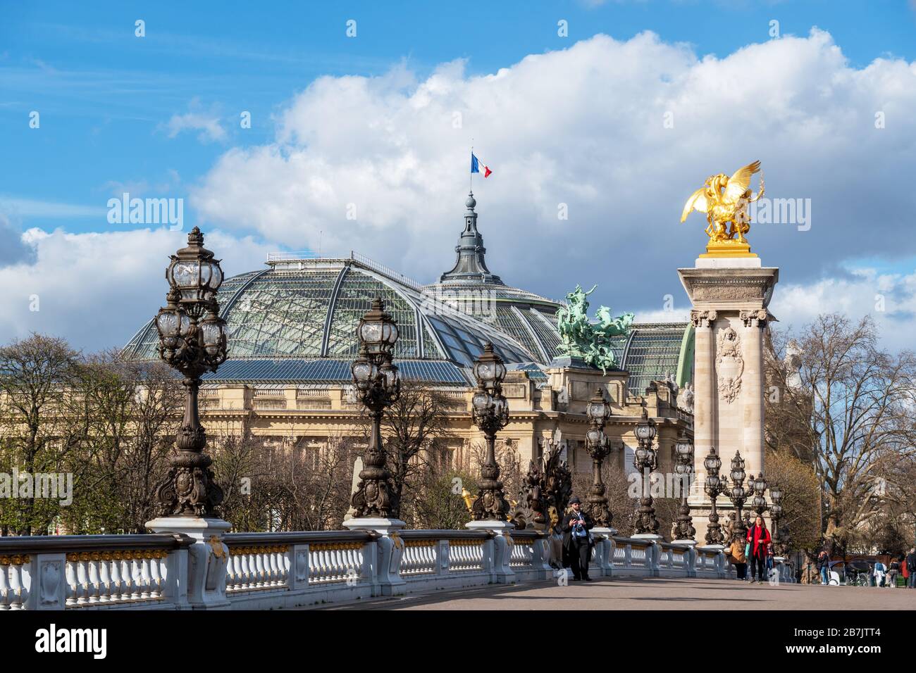 Grand Palais and Pont Alexandre III bridge - Paris, France Stock Photo