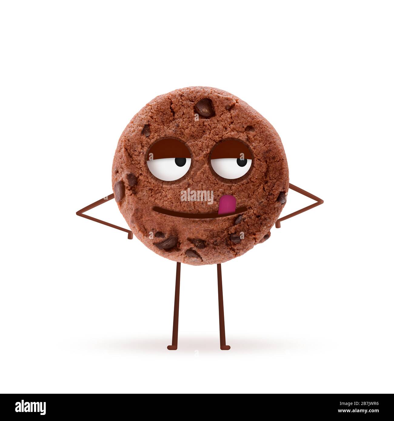 Chocolate cookie with yummy face with licking tongue and blissful eyes