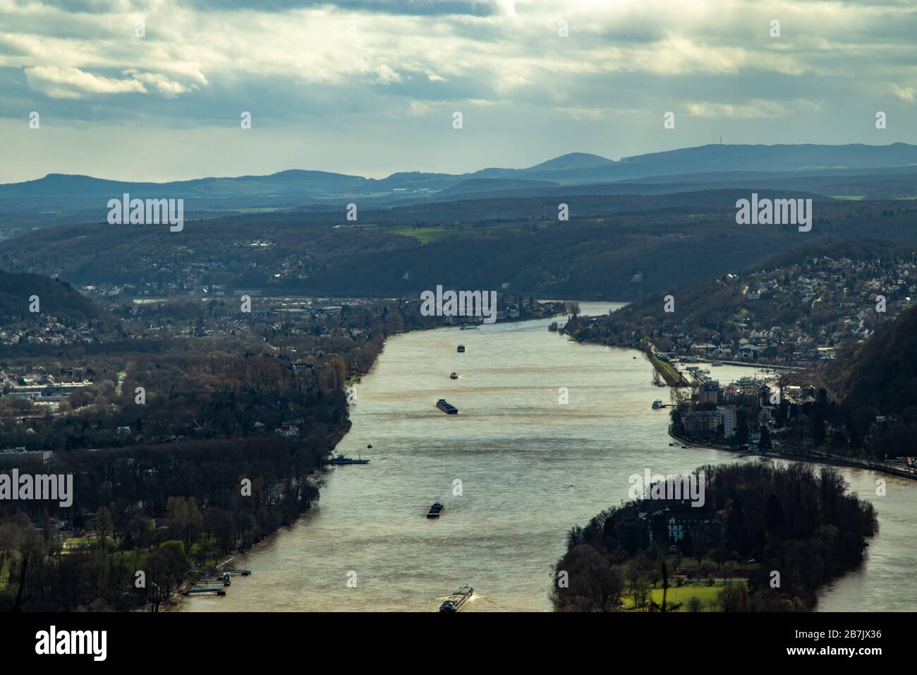 view on rhine river from drachenfels at Konigswinter, nearby Bonn Stock Photo