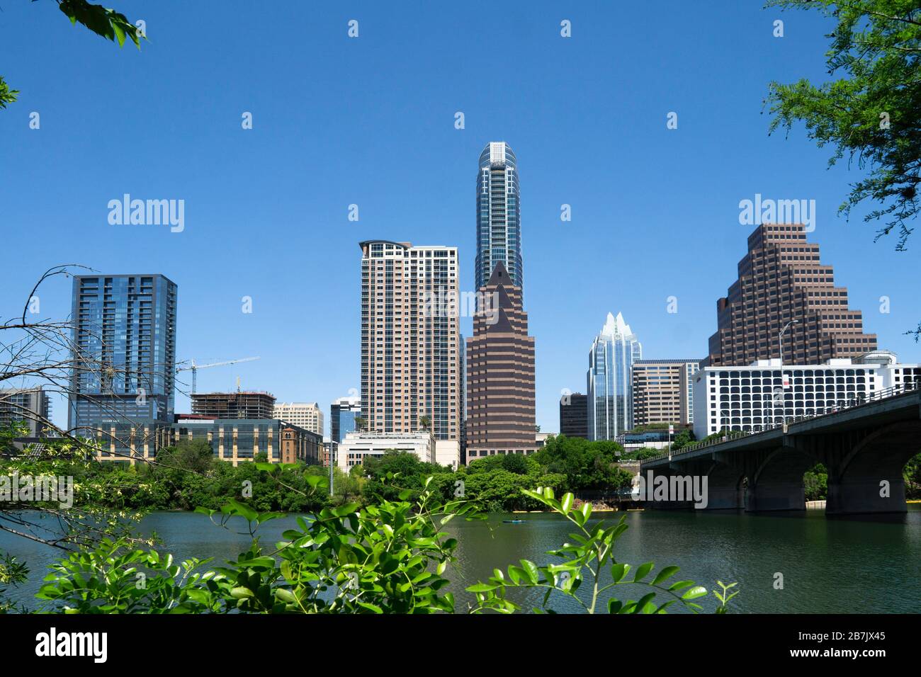 Austin Skyline with Colorado River in the Spring. Stock Photo