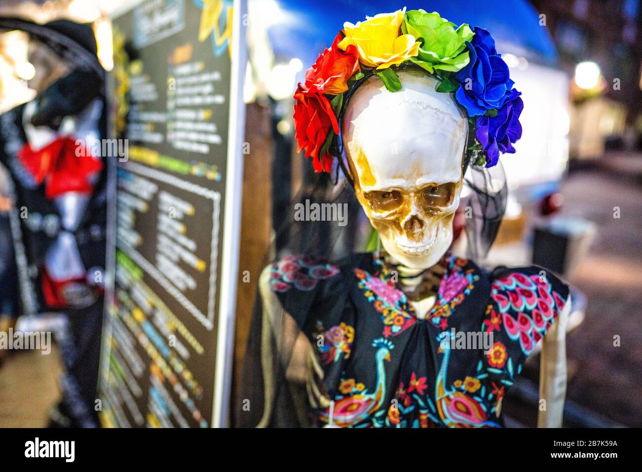 Taco Truck at Halloween Day of the Dead Stock Photo