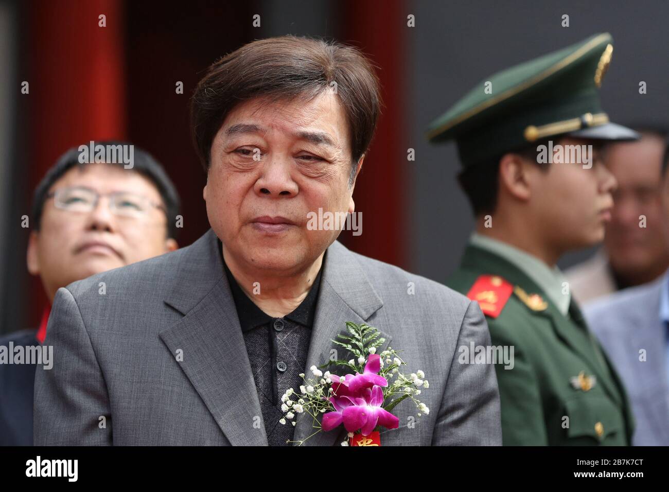 Chinese news anchor Zhao Zhongxiang attends an exhibition of his art