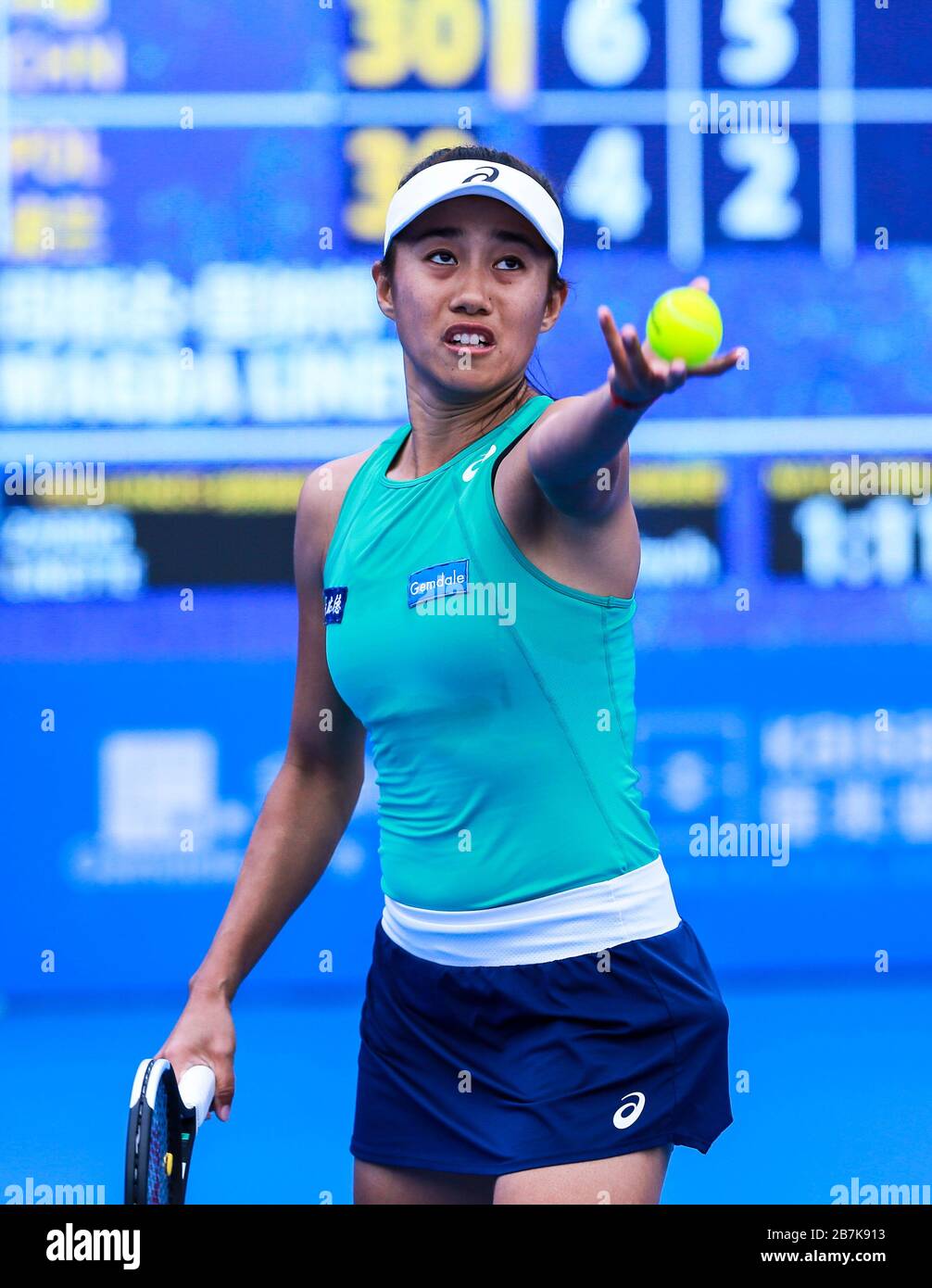 Chinese Professional Tennis Player Zhang Shuai Competes Against Polish Professional Tennis Player Magda Linette During The First Round Of 2020 Wta She Stock Photo Alamy