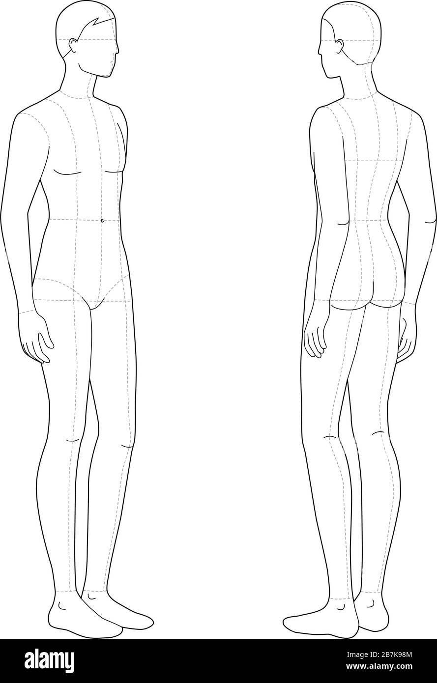 Fashion template of standing men. 9 head size for technical drawing ...