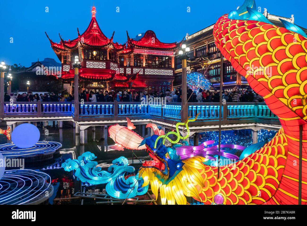 Tourists enjoy lantern show at Yu Garden, an extensive Chinese garden