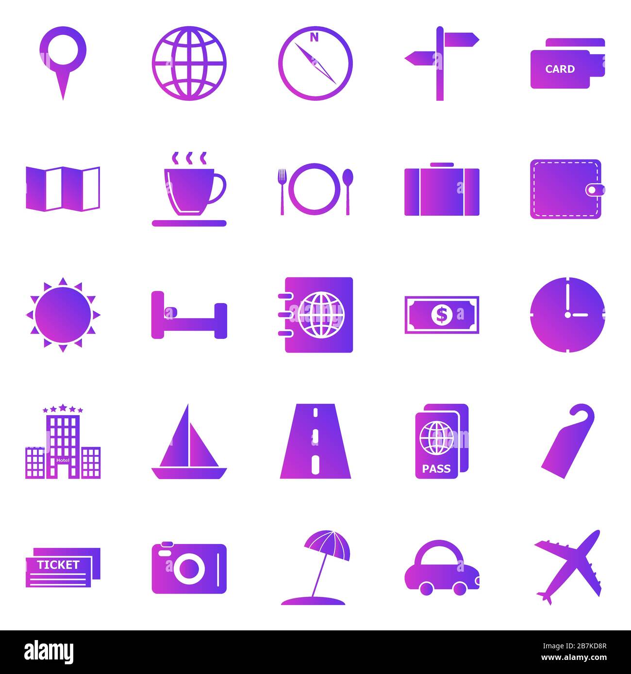 Travel gradient icons on white background, stock vector Stock Vector