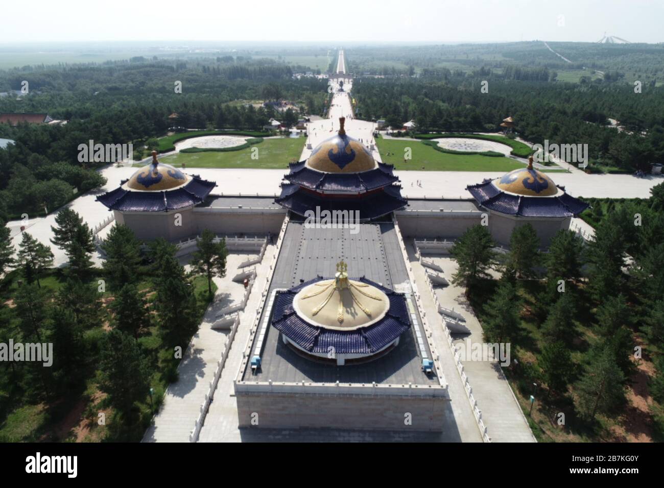 --FILE--An aerial view of the Mausoleum of Genghis Khan, a temple ...