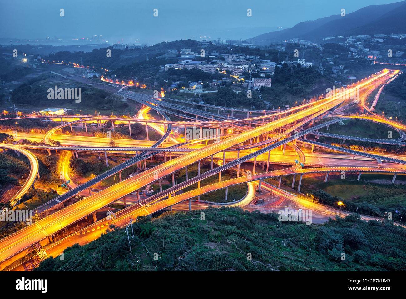 Aerial view of Huangjuewan Interchange in Chongqing, China, 10 February