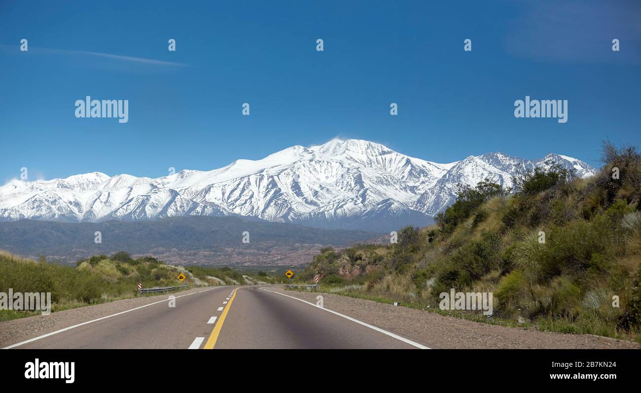 MENDOZA, ARGENTINA, June 10, 2015. Los Andes, view of the mountain range, Destilería, Luján de Cuyo. Foto: Axel Lloret /  www.allofotografia.com Stock Photo