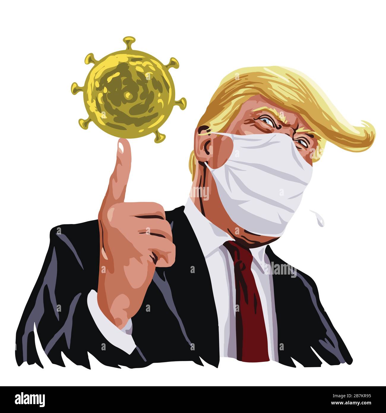 Donald Trump Wearing Mask Anti Corona Virus Covid 19 on Face Cartoon Vector Illustration Drawing. March 17 , 2020 Stock Vector